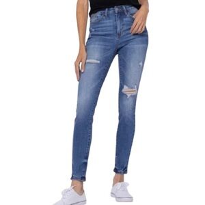 Judy Blue Distressed Skinny Fit Rainbow Stitch Pockets EUC